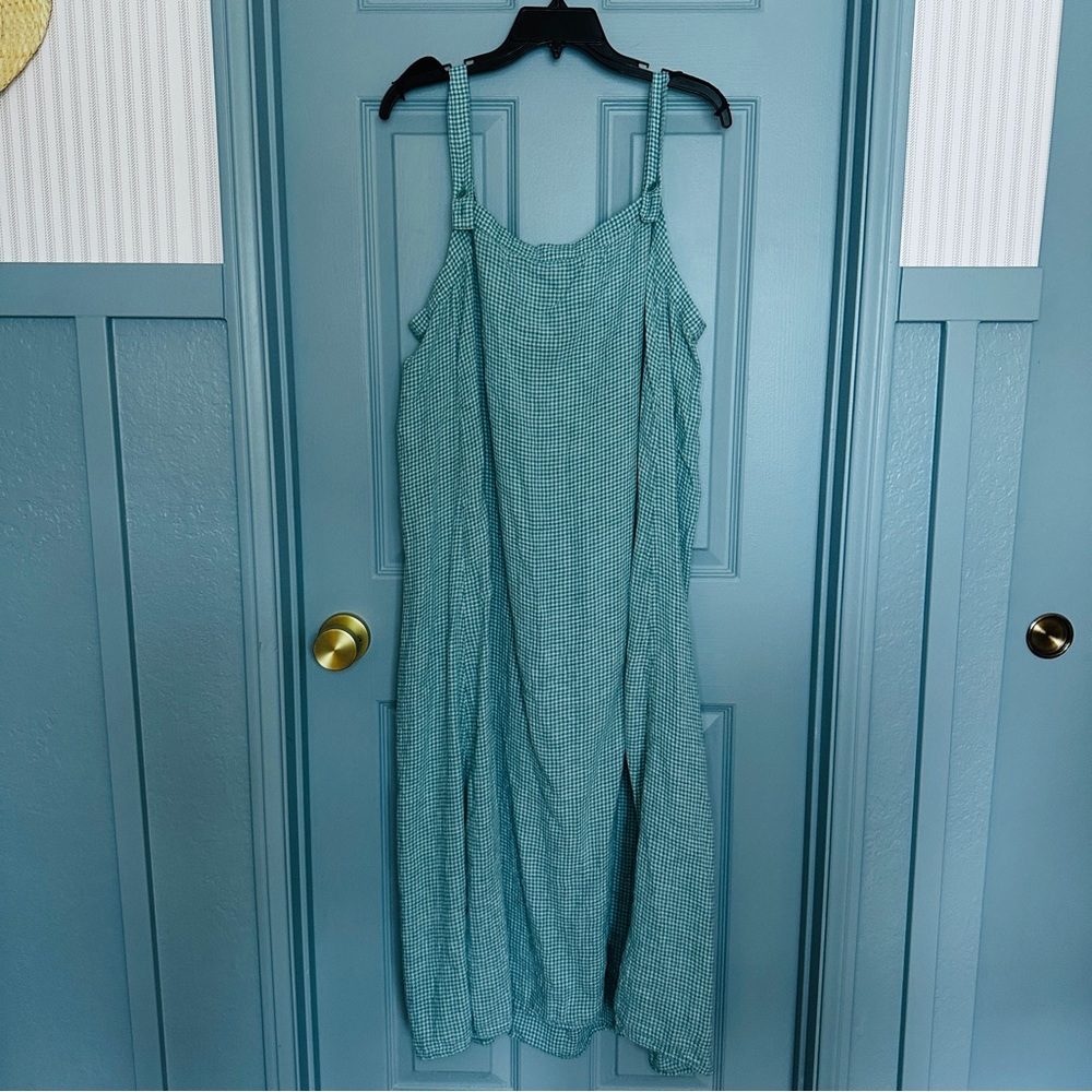 Eileen Fisher Organic Linen Midi Checkered Dress - Picture 11 of 11